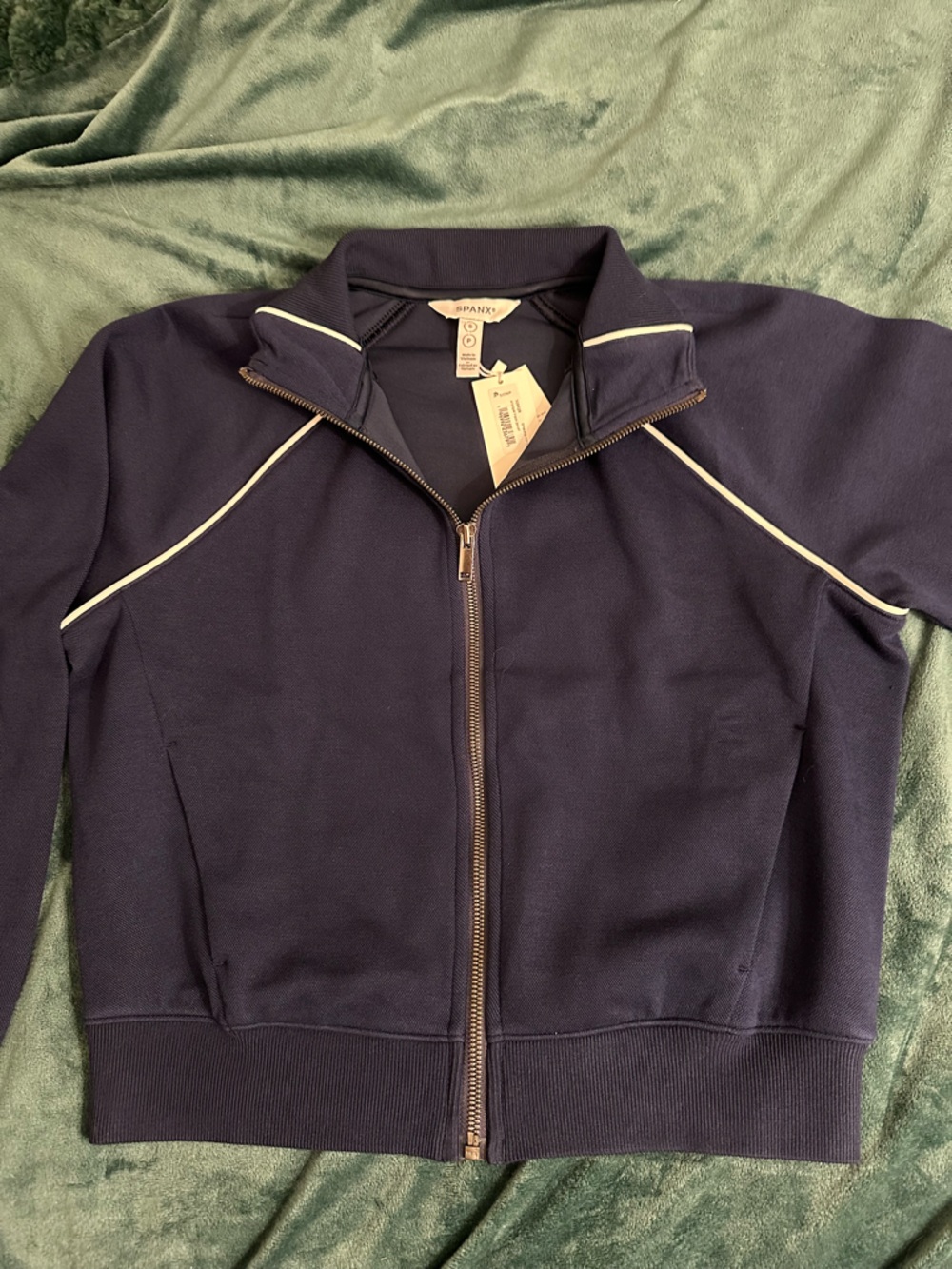SPANX NWT Navy Bomber Jacket with White Piping - Picture 11 of 16